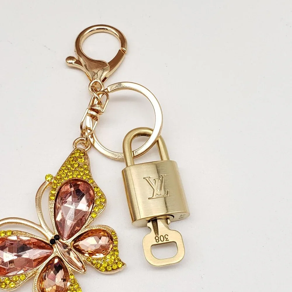Authentic Louis Vuitton Padlock & Key Gold ✨Unbranded Butterfly Bag Keychain